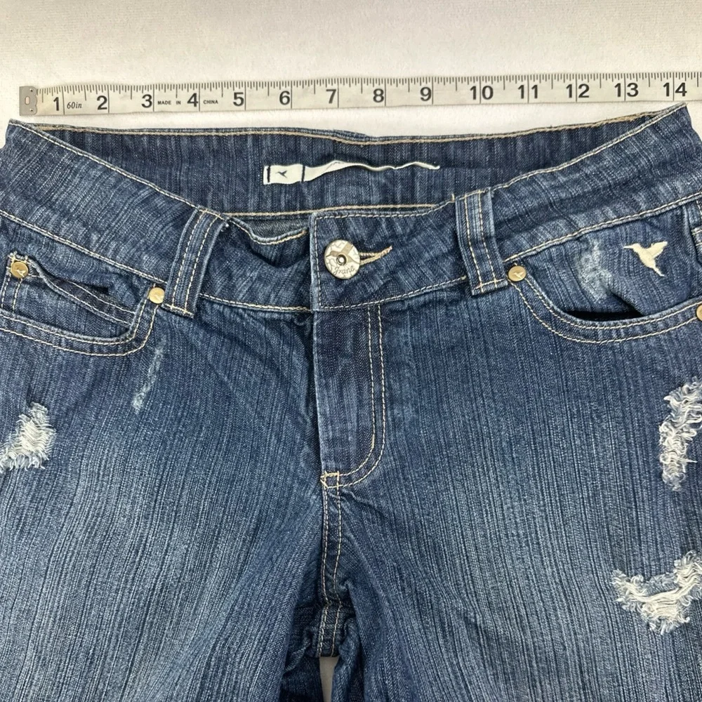 Grane Blue Denim Cuffed Distressed Jean Shorts